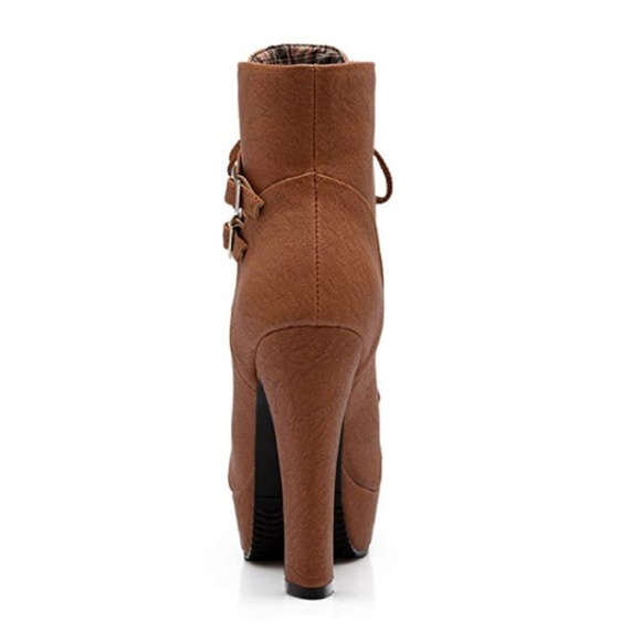 ADALINE Tan Chunky Heeled Booties - Picture 3 of 6